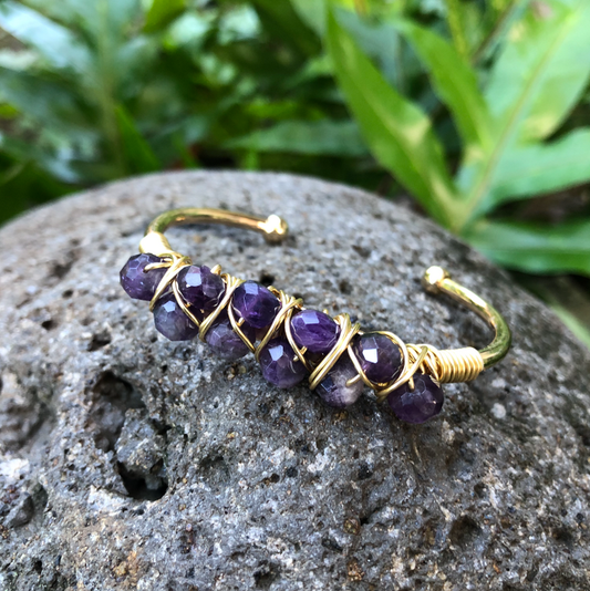 Amethyst Gold "Protection" Cuff Bangle